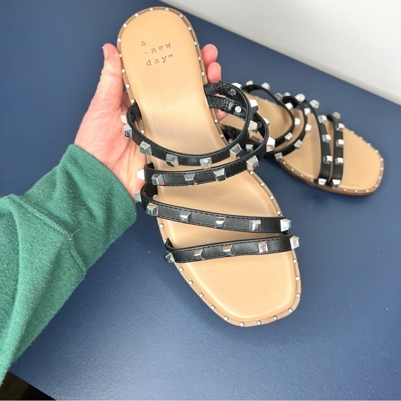 A New Day Black Hollis Embellished Slide Slip On Studded Sandal Size 6 - Picture 14 of 15